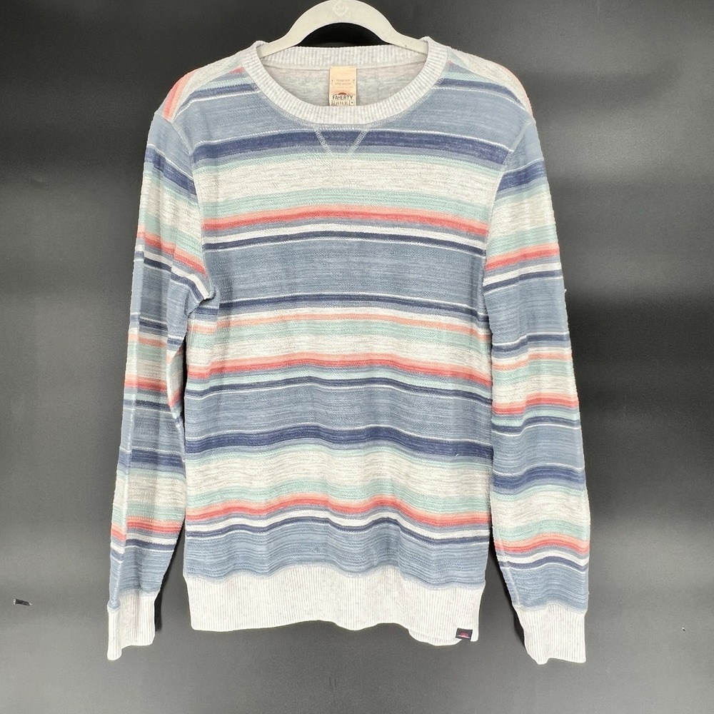 Faherty Reversible Multicolored Striped Sweater Terry Crewneck Size M Mens Blue